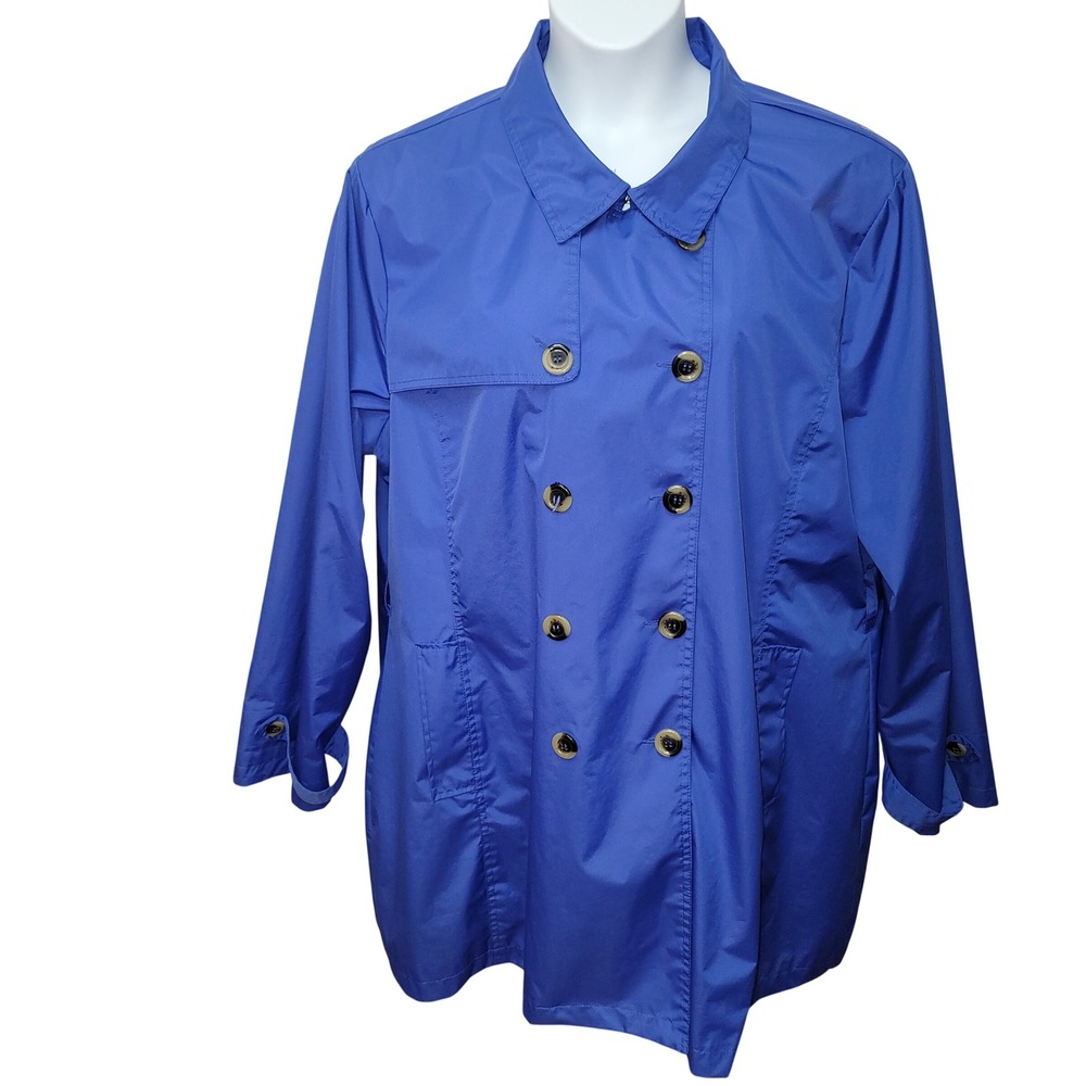 Harve Bernard Blue Double Breasted Rain Trench Coat 3X Preppy Waterproof Spring - Picture 6 of 13